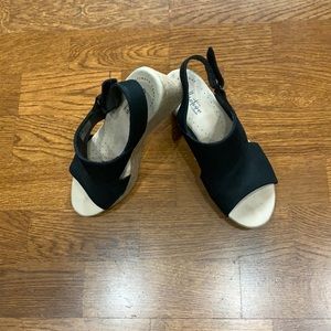 Black wedge heel sandals